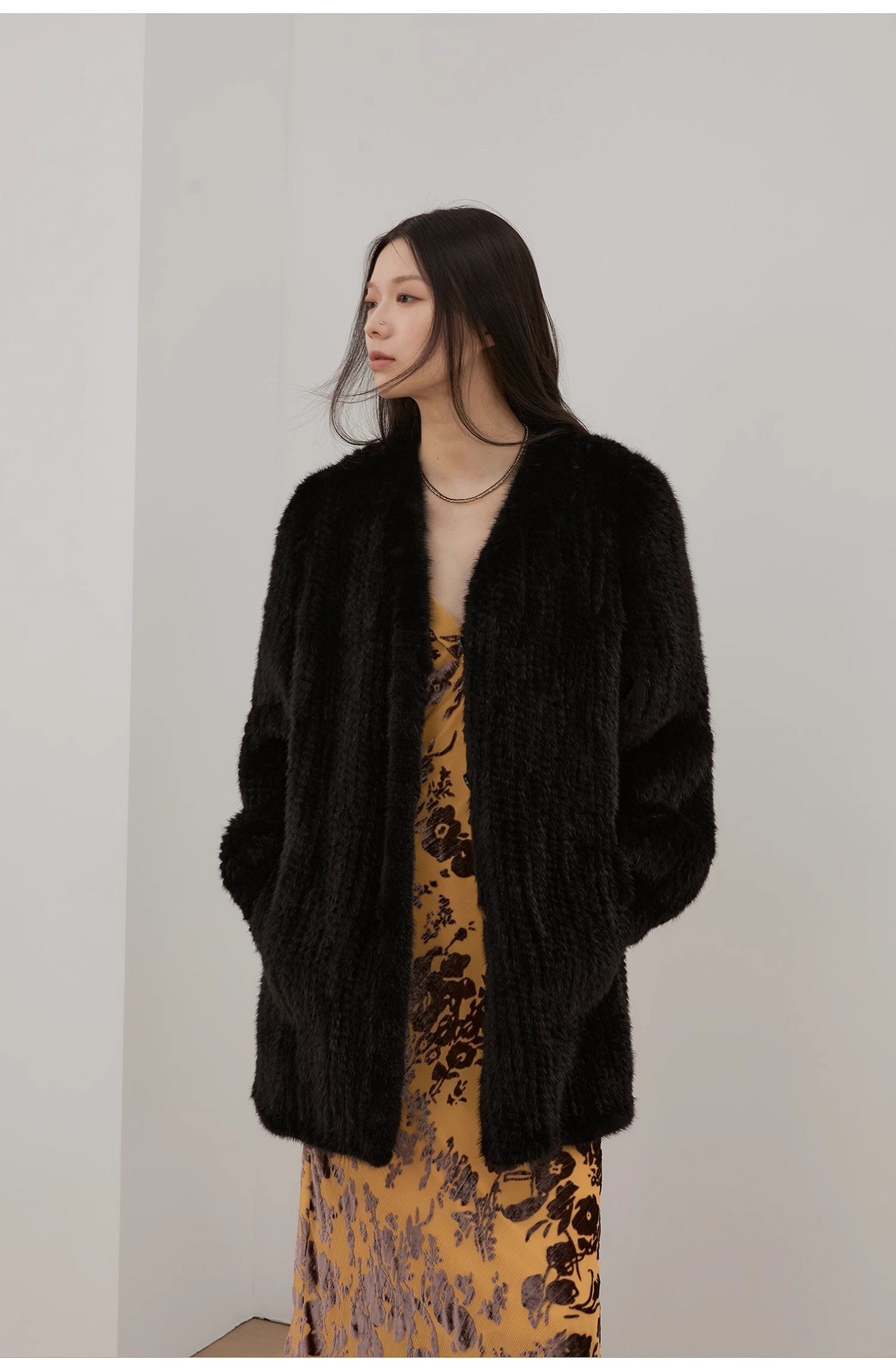 "Moon Serenade" High-luxury imported velvet mink woven fur coat mid-length mink coat (handmade)-2