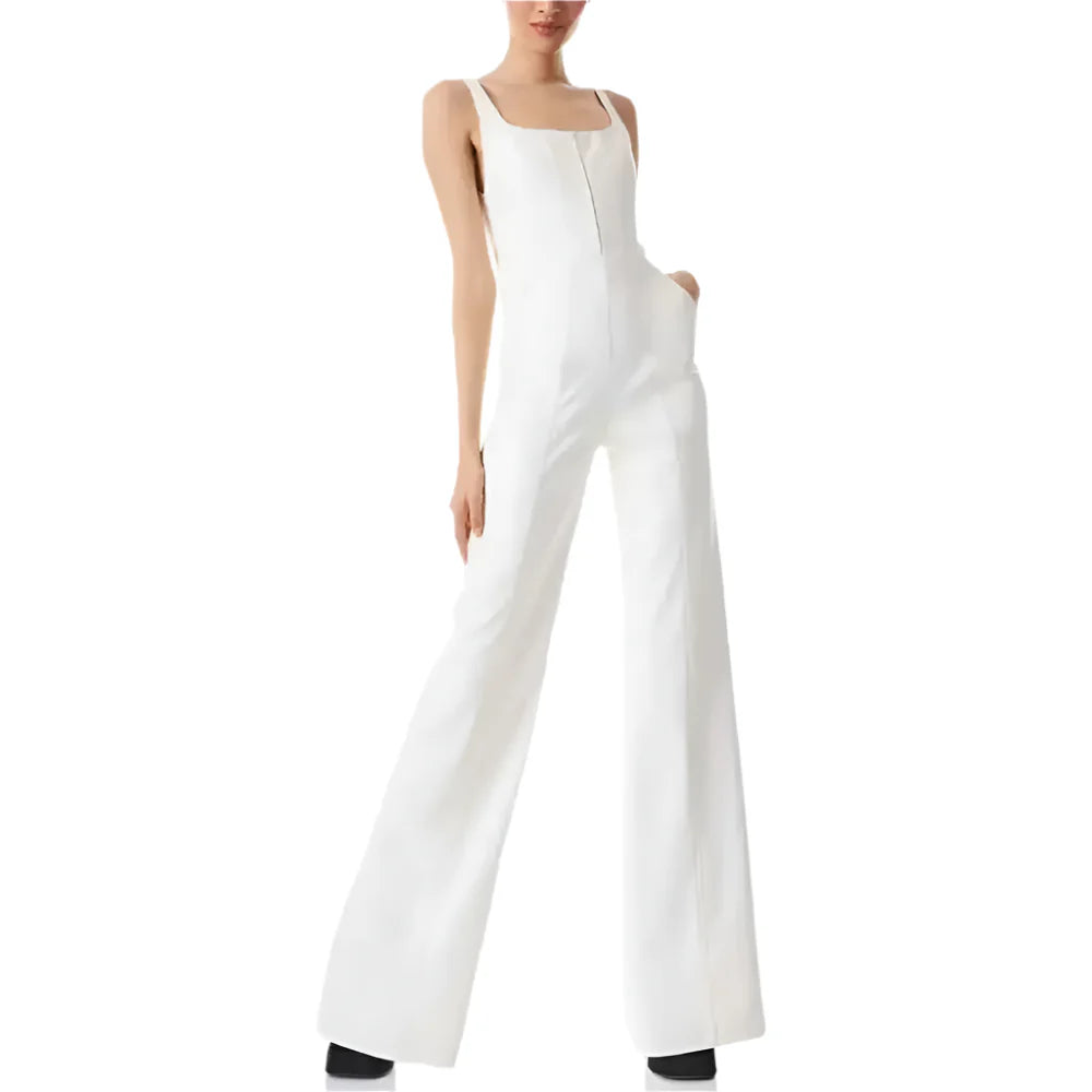 Women's Classy White Faux Leather Jumpsuit-0