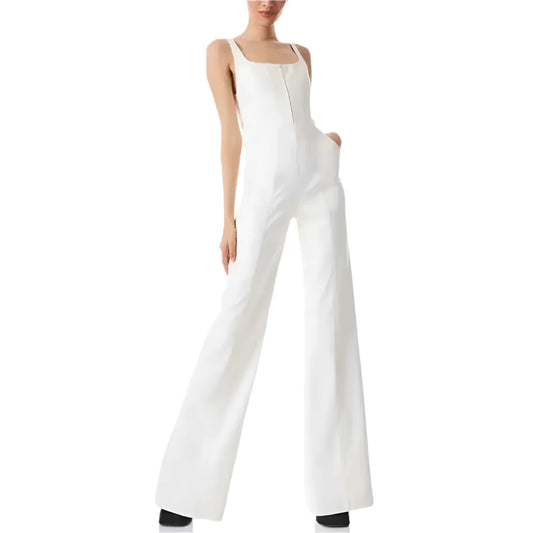 Women's Classy White Faux Leather Jumpsuit-0