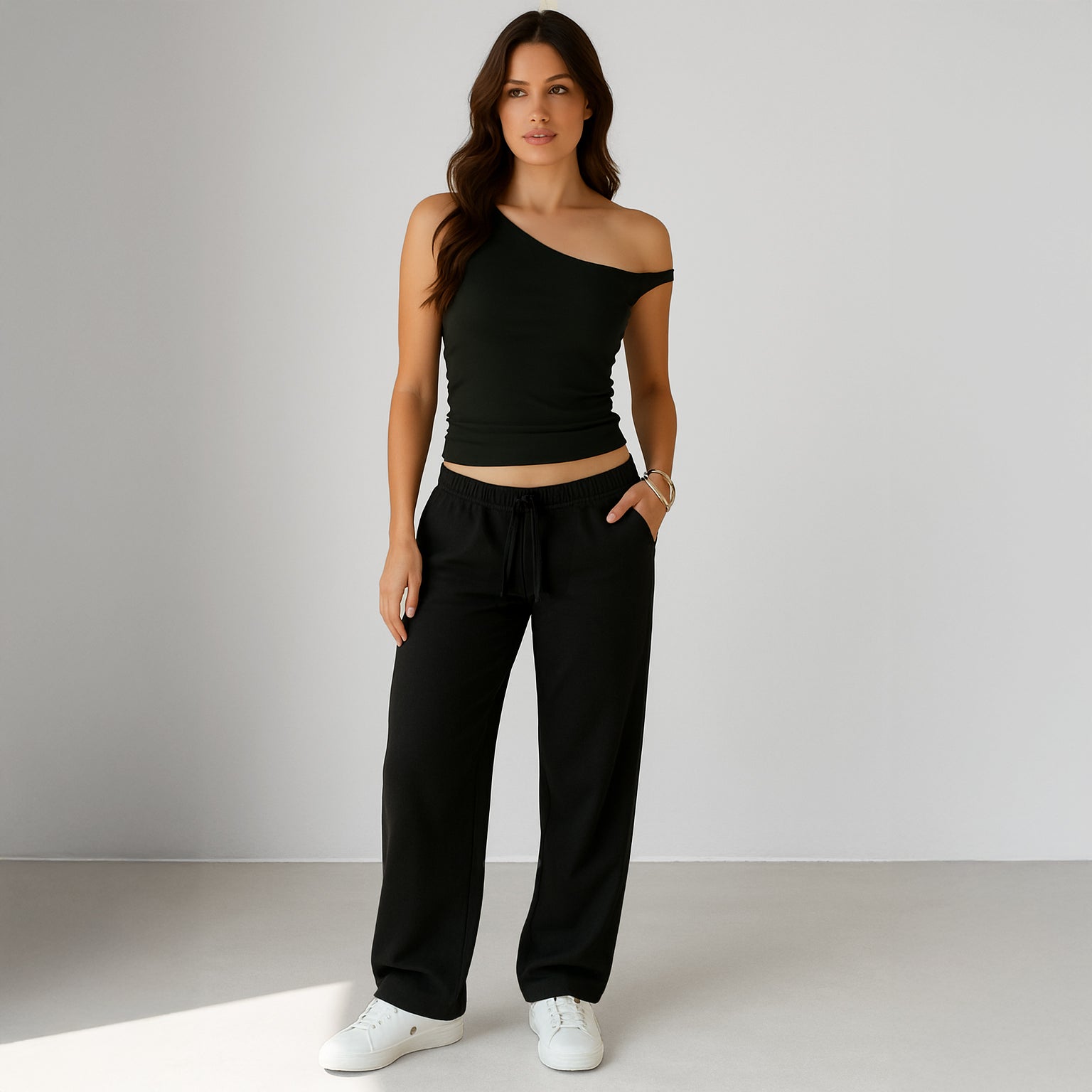 0896 - Women's One Shoulder Asymmetrical Tank-2