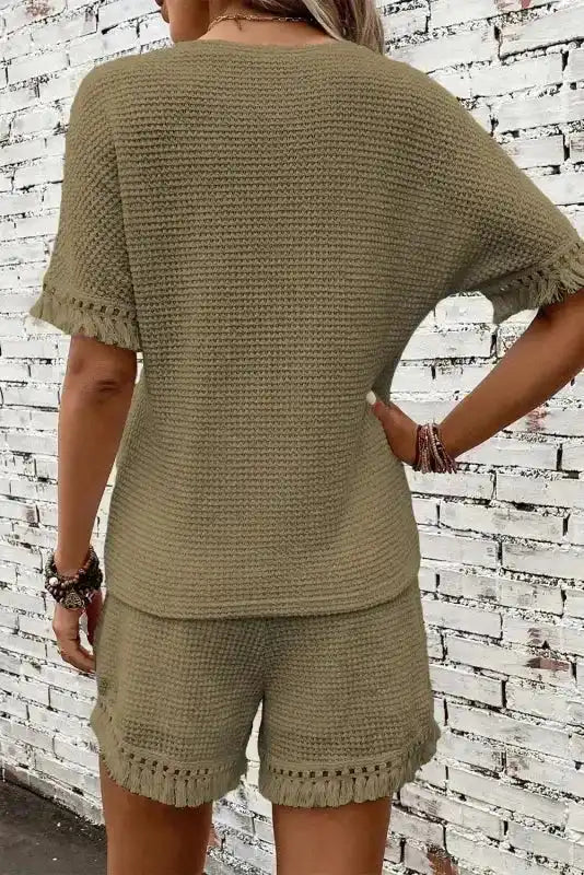 Textured Two Piece Shorts Set-1